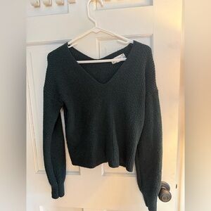 Pink Rose V-Neck Sweater - Dark Green